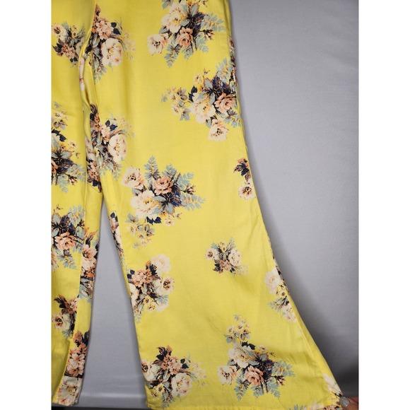 Anthropologie FEATHER BONE‎ Talese Yellow Floral Wide-Leg Crop Pants Size 8 - Picture 5 of 11